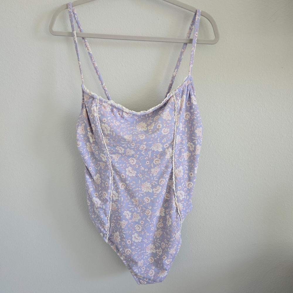 Shade & Shore One Piece Swimsuit Womens XL Purple Floral Lace-up Back